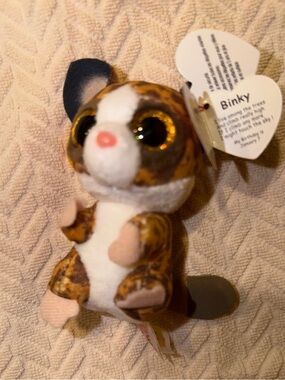 Ty Binky Brown & White Sparkle-Eye Beanie Boo Plush